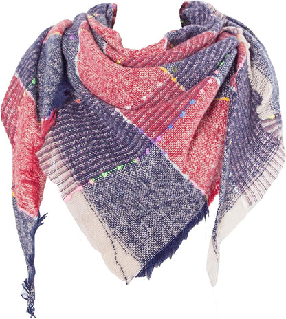 Wander Agio Womens Winter Scarfs Warm Scarf Half Shawls Triangle Scarves Stripe Plaid Apparel & Accessories > Clothing Accessories > Scarves & Shawls Wander Agio Stripe Wine Red 27  
