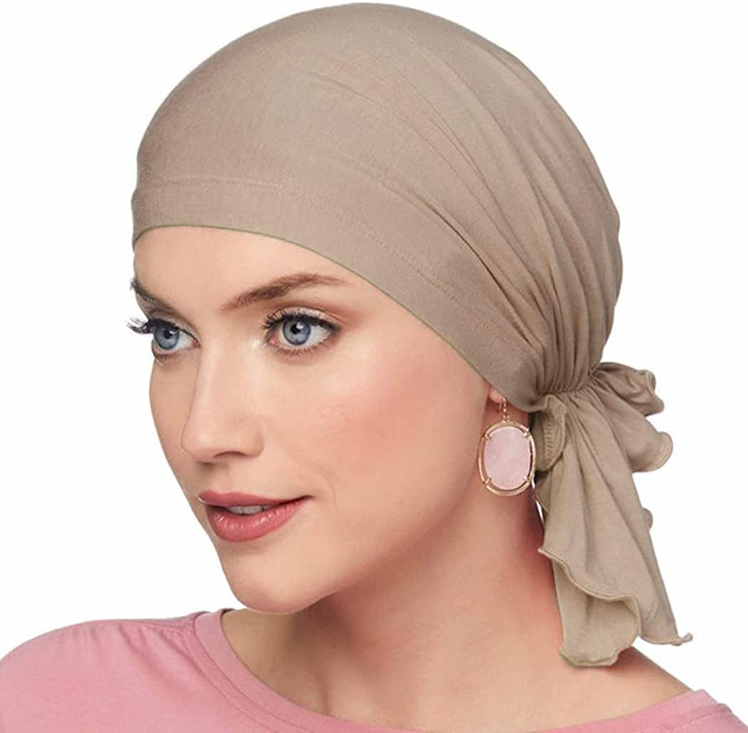 GORTIN Chemo Headwear Black Turban Headscarfs Cancer Slip on Headwear for Hair Loss Pre-Tied Sleep Beanie Headwraps for Women Apparel & Accessories > Clothing Accessories > Headwear GORTIN Khaki  