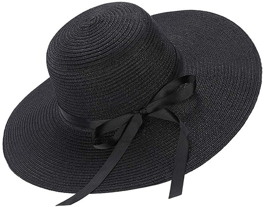 Sun Hats Floppy Foldable Bowknot Large Wide Brim Straw Women'S Hats Summer Beach Beach Cap UV Protection (Black) Apparel & Accessories > Clothing Accessories > Hats Chapter Seven   