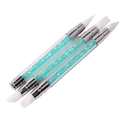 WOKOTO 3 Pcs Set 2 Ways Silicone Nail Art Acrylic Pen Brushes Set Blue Rhinestones Design Sculpture Carving Brush for 3D Effect Shaping Drawing Dotting Tools Health & Beauty > Personal Care > Cosmetics > Cosmetic Tools > Nail Tools WOKOTO   