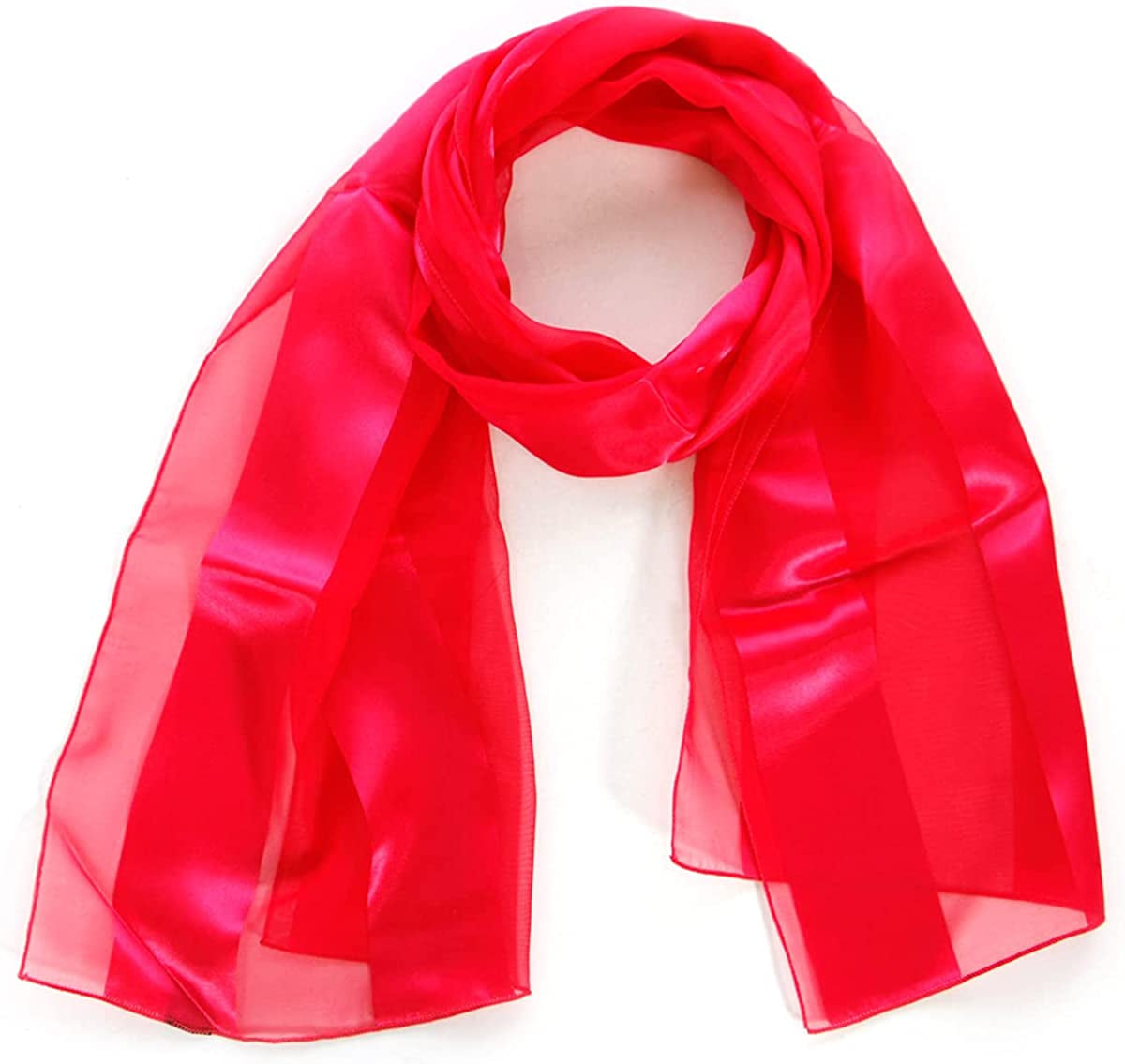Scarfs for Women Lightweight Soft Silky Scarves 60" Long Satin Chiffon Stripe Neckerchief Gold Red Pink Black More Apparel & Accessories > Clothing Accessories > Scarves & Shawls SERENITA Fuchsia  