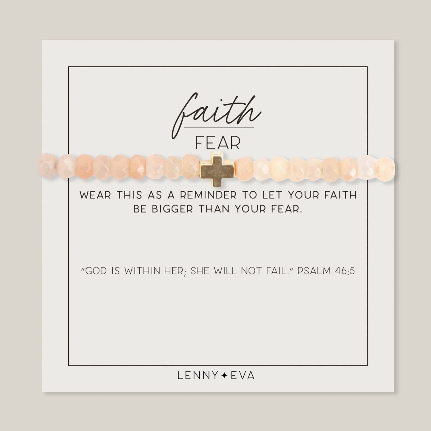 Lenny & Eva Faith over Fear Cross Stretchable Bracelets for Women, Inspirational Jewelry with Message on Card Apparel & Accessories > Jewelry > Bracelets Lenny & Eva Pink Jade Bracelet 