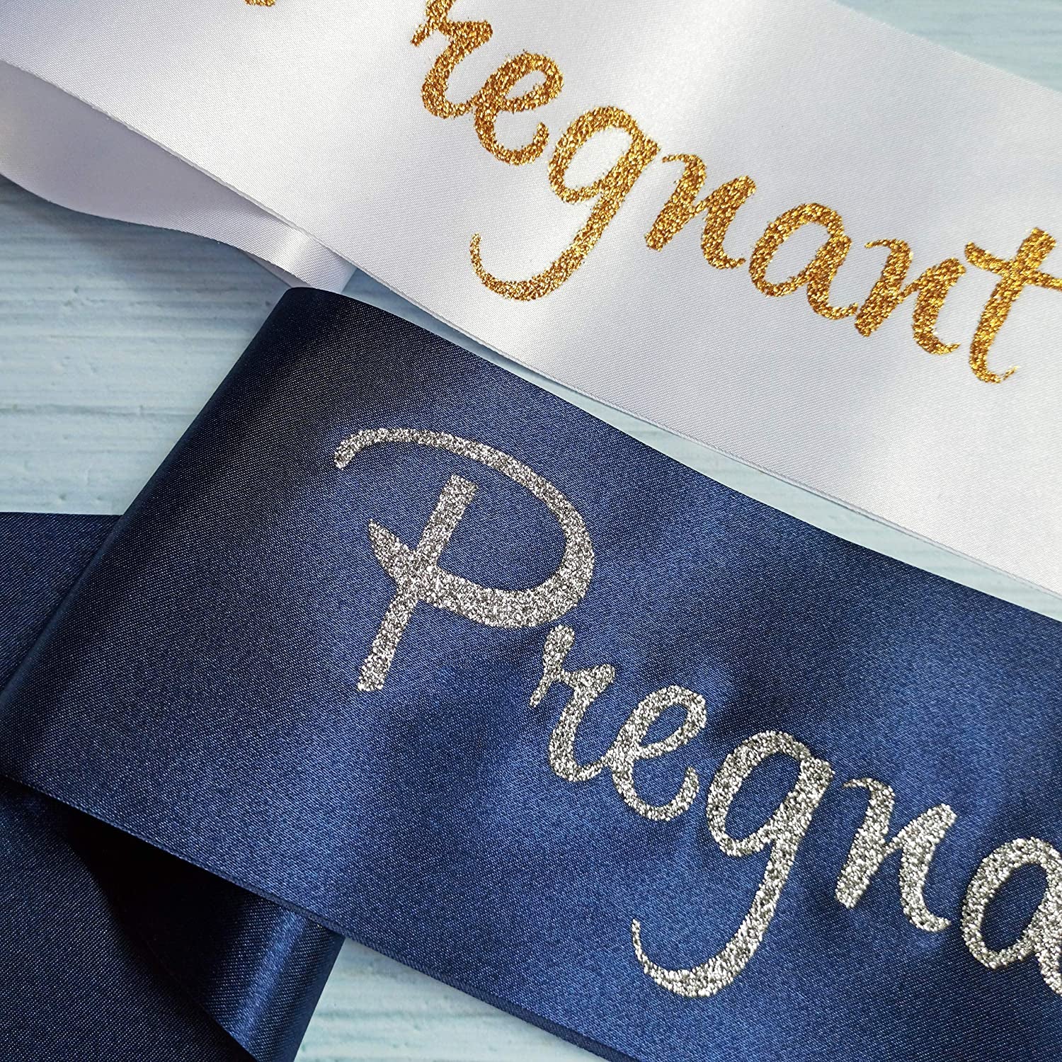 Baby Shower Mom Sash, Pregnant AF Sash for Mommy to Be, Baby Gender Reveal Pregnancy Announcement Decorations, Pink or Blue Boy or Girl Sex Reveal Supplies, Future Mummy Gift, White Apparel & Accessories > Clothing Accessories > Sashes Magnusson's Garden   
