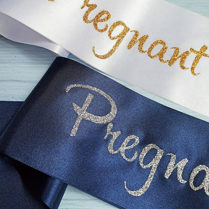 Baby Shower Mom Sash, Pregnant AF Sash for Mommy to Be, Baby Gender Reveal Pregnancy Announcement Decorations, Pink or Blue Boy or Girl Sex Reveal Supplies, Future Mummy Gift, White Apparel & Accessories > Clothing Accessories > Sashes Magnusson's Garden   