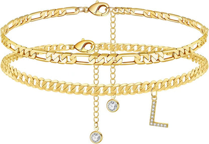 Initial Ankle Bracelets for Women, 14K Gold Plated Layered Initial Cubic Zirconia Ankle Bracelets Dainty Beach Letter Initial Anklet A-Z Gold Anklets for Women Teen Girls Foot Jewelry Gifts Apparel & Accessories > Jewelry > Anklets IEFSHINY L  