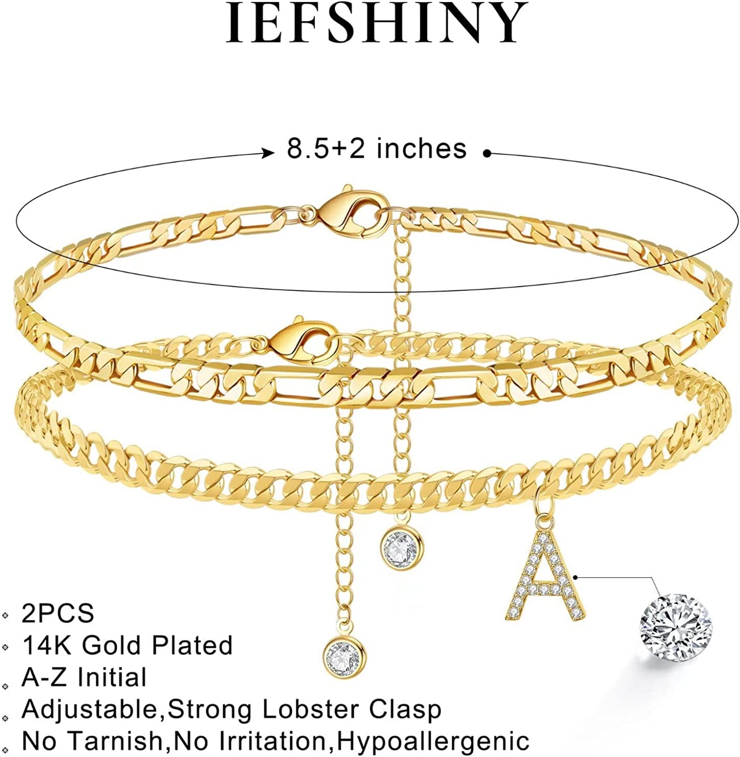 Initial Ankle Bracelets for Women, 14K Gold Plated Layered Initial Cubic Zirconia Ankle Bracelets Dainty Beach Letter Initial Anklet A-Z Gold Anklets for Women Teen Girls Foot Jewelry Gifts Apparel & Accessories > Jewelry > Anklets IEFSHINY   