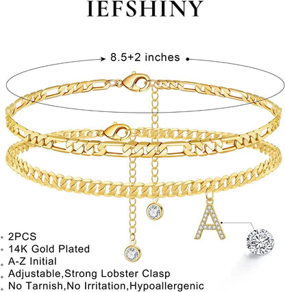 Initial Ankle Bracelets for Women, 14K Gold Plated Layered Initial Cubic Zirconia Ankle Bracelets Dainty Beach Letter Initial Anklet A-Z Gold Anklets for Women Teen Girls Foot Jewelry Gifts Apparel & Accessories > Jewelry > Anklets IEFSHINY   