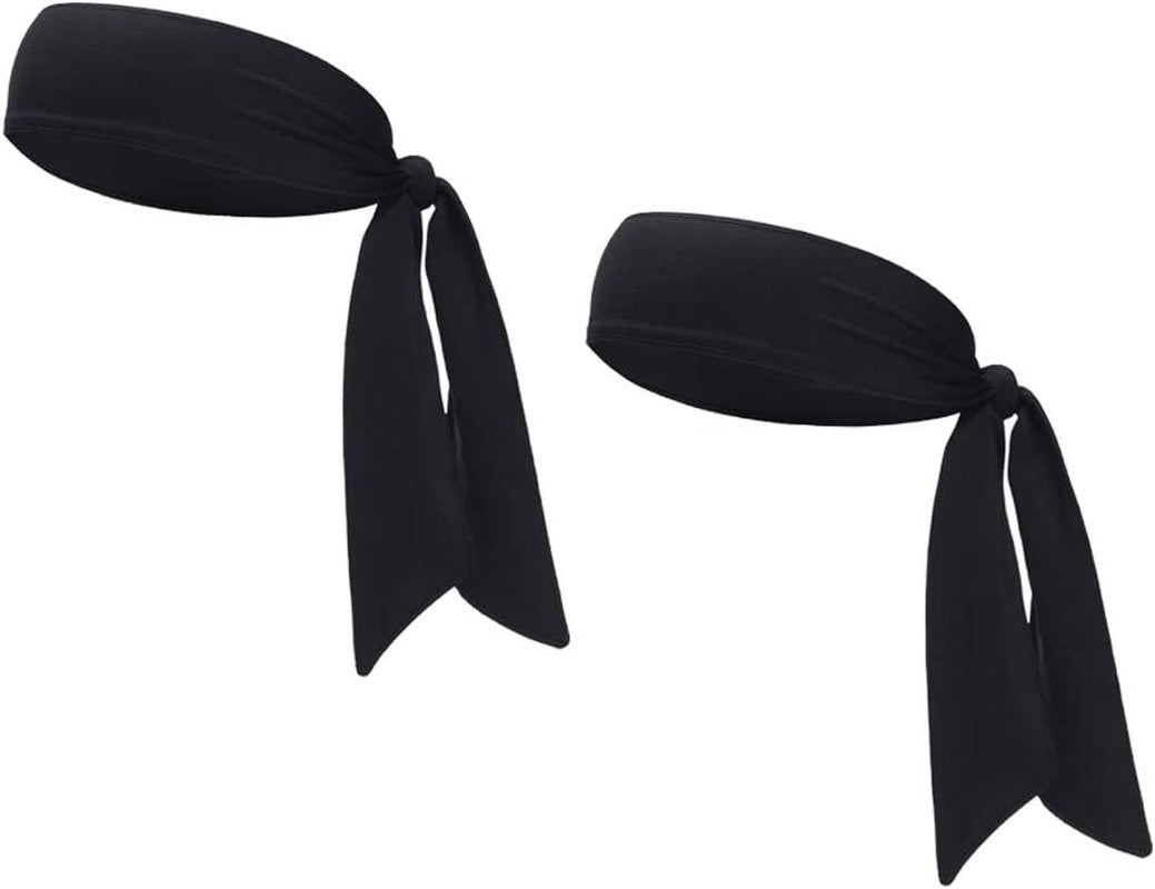 Sports Headband - Head Tie Tennis Tie Hairband - Sweatbands Headbands Wristbands Head Wrap - Ideal for Working Out,Tennis Apparel & Accessories > Clothing Accessories > Bandanas & Headties DEMIL 2pcs-black+black  