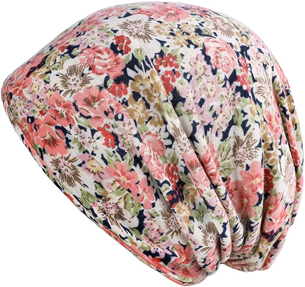 HONENNA Printed Turban Headband Chemo Cap Soft Sleep Beanie Apparel & Accessories > Clothing Accessories > Headwear HONENNA Red Flower  