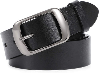 Women Leather Belts for Jeans Pants Fashion Dress Belt for Women with Solid Pin Buckle by WHIPPY Apparel & Accessories > Clothing Accessories > Belts WHIPPY 1-black L: Fit for Waist Size 37"-42" 