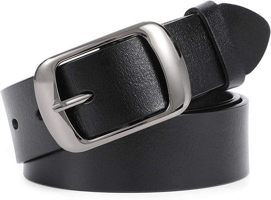 Women Leather Belts for Jeans Pants Fashion Dress Belt for Women with Solid Pin Buckle by WHIPPY Apparel & Accessories > Clothing Accessories > Belts WHIPPY 1-black L: Fit for Waist Size 37"-42" 
