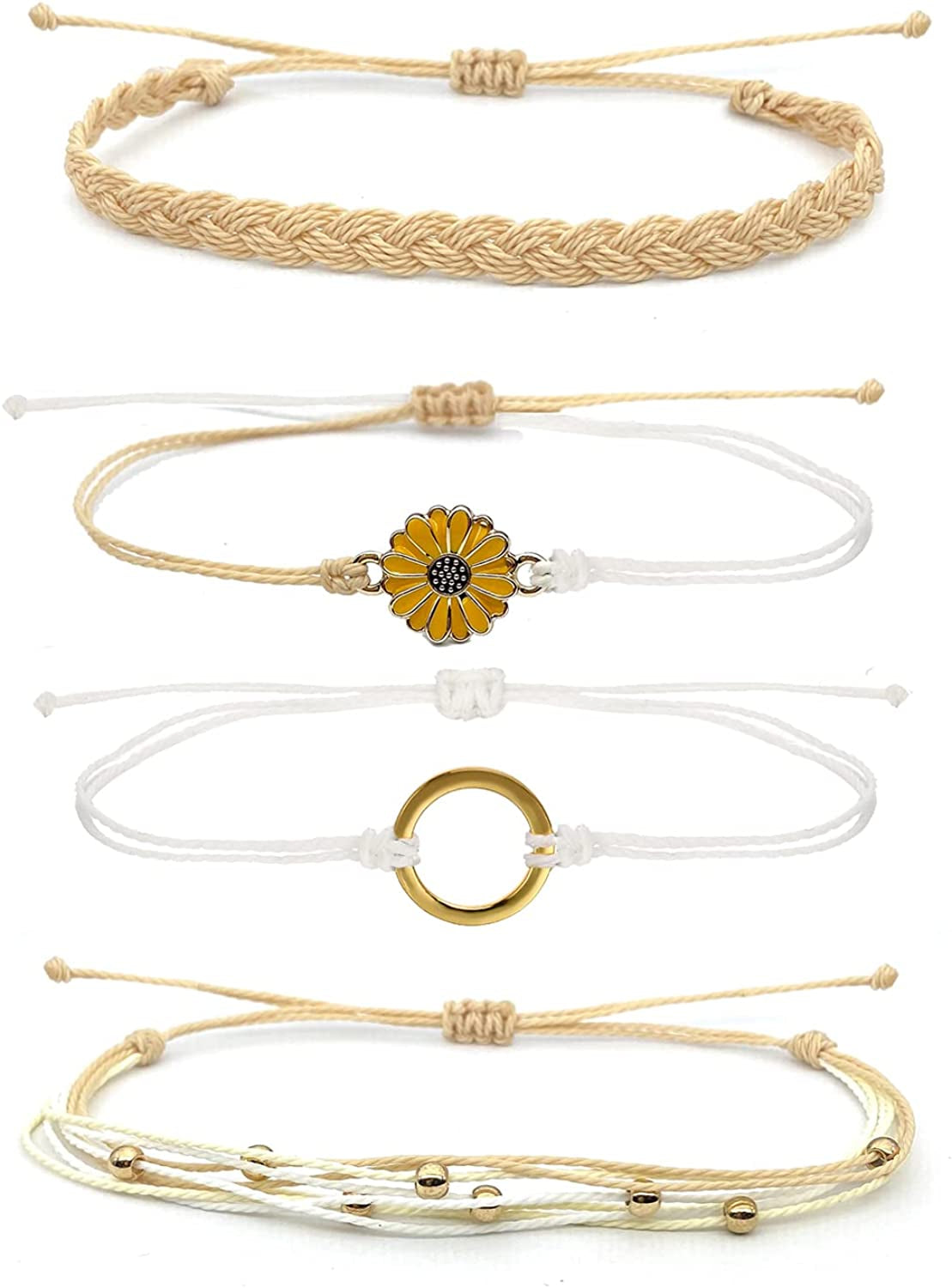 HUASAI Vsco String Bracelets for Teen Girls Women Waterproof Boho Rope Bracelets Wave Surfer Bracelets Summer Beach Anklets Apparel & Accessories > Jewelry > Anklets HUASAI White Sunflower Bracelets Anklets  