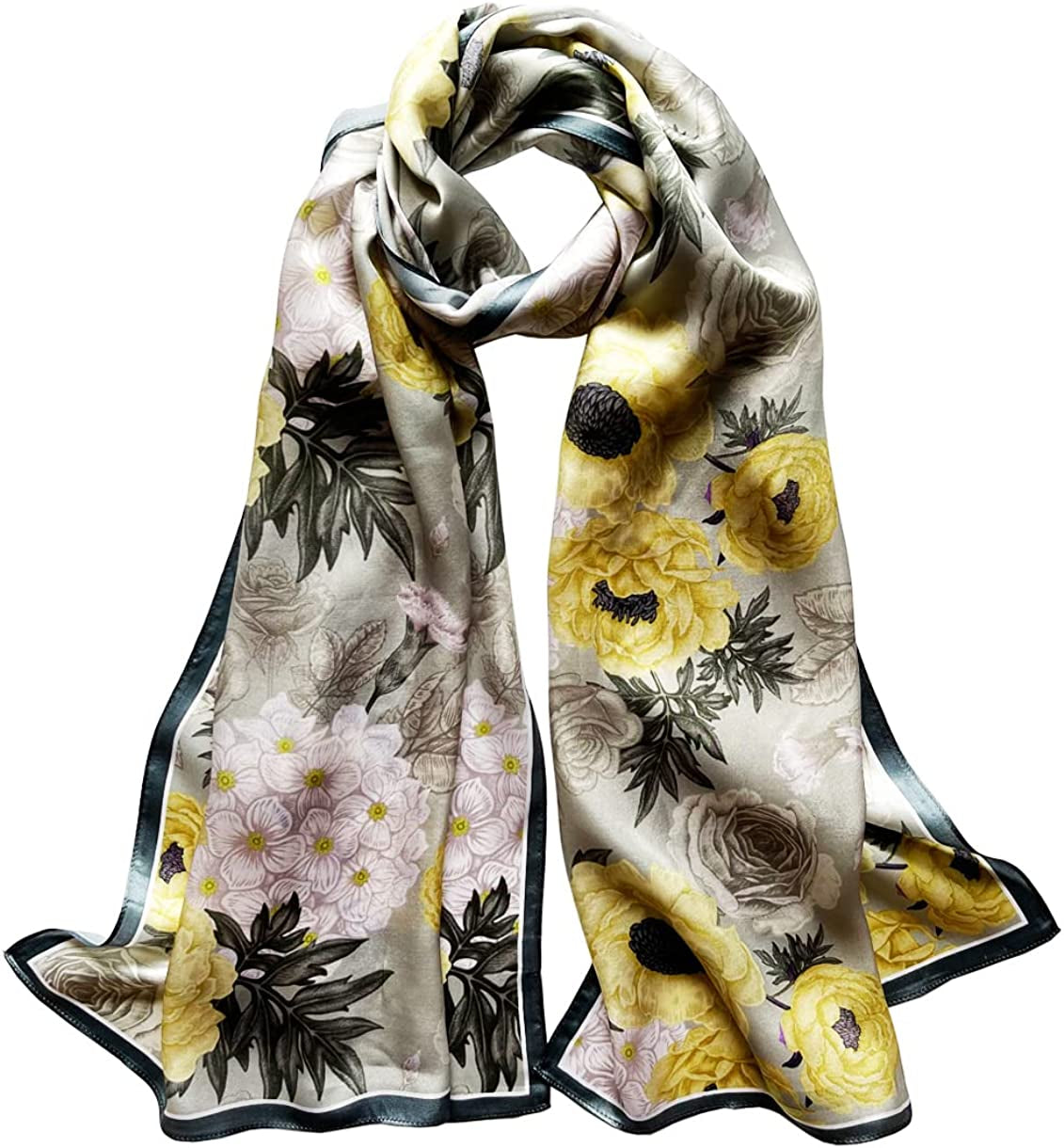 Women'S Mulberry Silk Scarf Floral Print Satin Long Scarf Wrap Shawl Apparel & Accessories > Clothing Accessories > Scarves & Shawls Smi&Love Jyyd09  