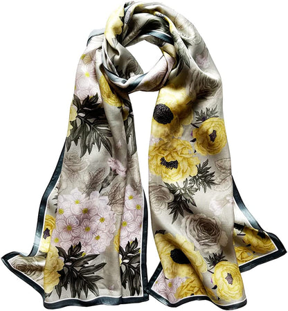 Women'S Mulberry Silk Scarf Floral Print Satin Long Scarf Wrap Shawl Apparel & Accessories > Clothing Accessories > Scarves & Shawls Smi&Love Jyyd09  