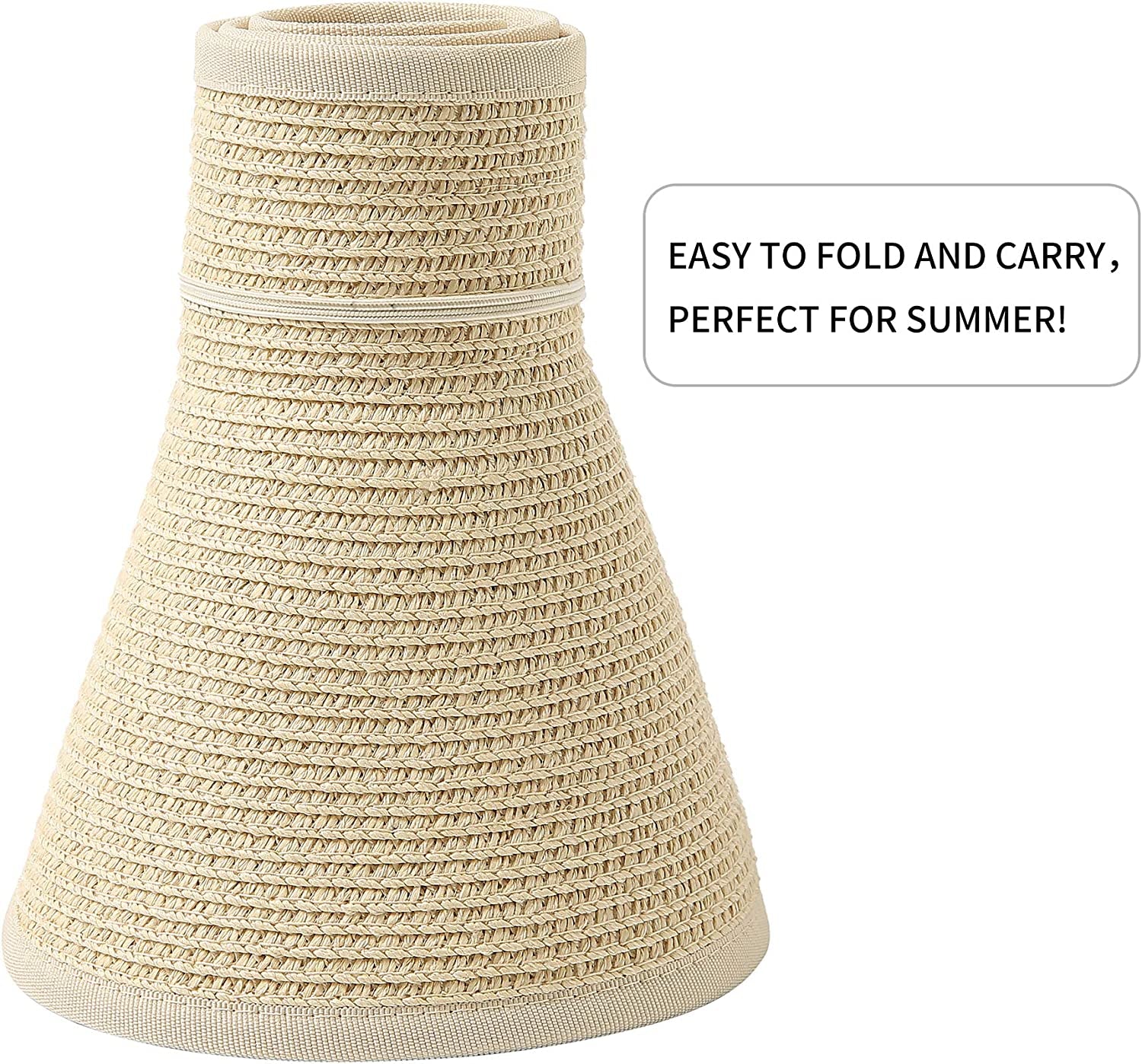 Lanzom Women Packable Hat Sun Visor Hats Wide Brim Straw Roll up Ponytail Summer Beach Hat UPF 50 Apparel & Accessories > Clothing Accessories > Hats Lanzom   
