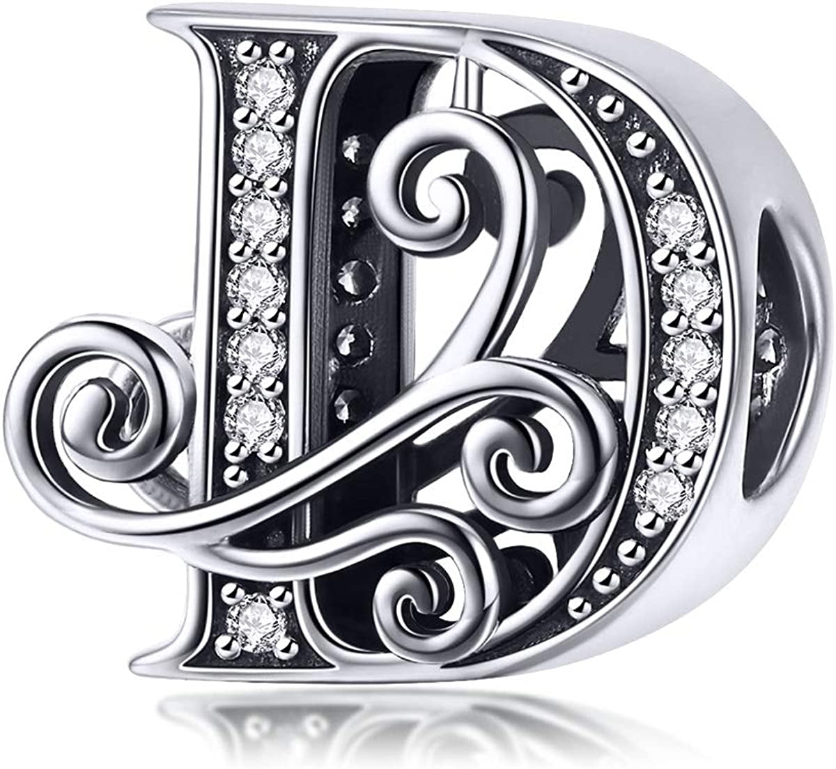Solid 925 Sterling Silver with Cubic Stones, Complete A~Z Gift Options Alphabet Charm Letter Beads Fit Pandora European Bracelets Apparel & Accessories > Jewelry > Bracelets ABAOLALA ALPHABET D  