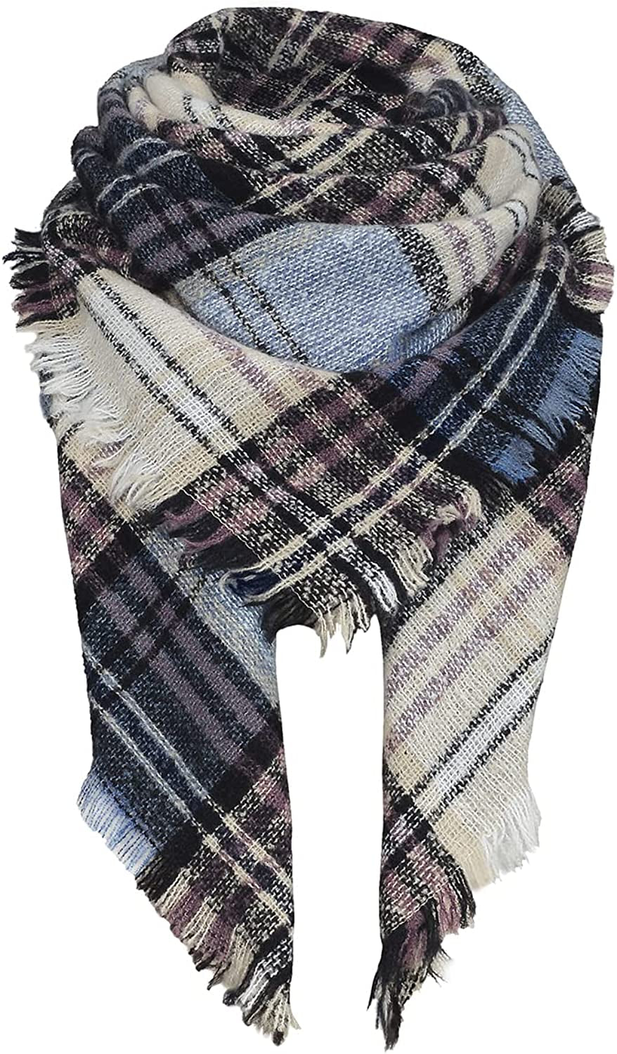 Century Star Women'S Stylish Warm Tassels Soft Plaid Tartan Scarf Winter Large Blanket Wrap Shawl Apparel & Accessories > Clothing Accessories > Scarves & Shawls Century Star D Blue Beige One Size 