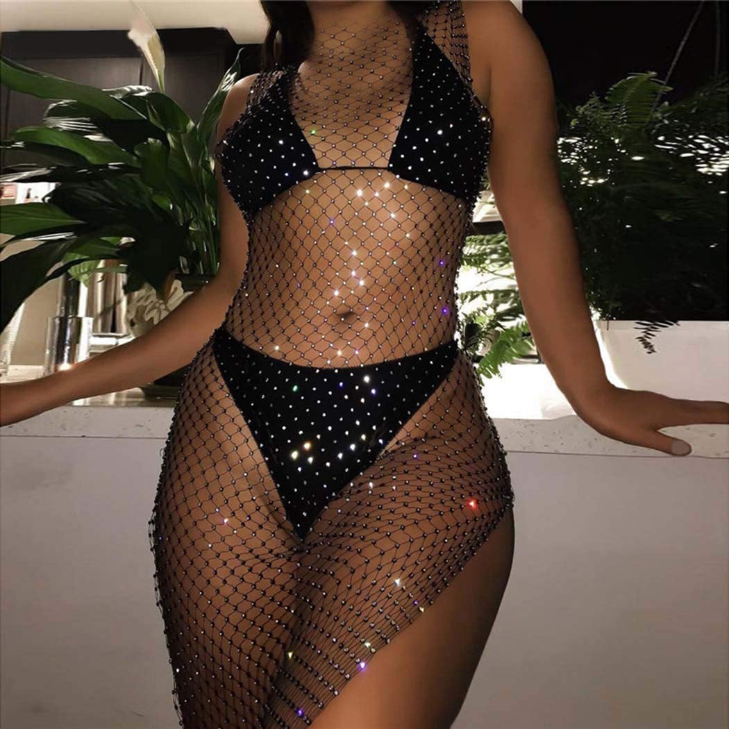 Asooll Black Crystal Woven Skirt Body Chain Beach Bikini Rhinestone Elastic Chains Festival Party Nightclub Body Jewelry for Women and Girls Apparel & Accessories > Jewelry > Body Jewelry Asooll   