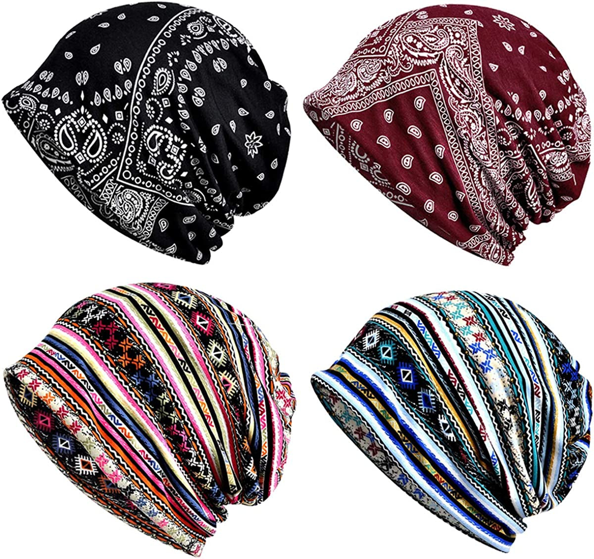 ELLEWIN Cotton Slouchy Beanie Hip-Hop Soft Lightweight Running Beanie Adult Dwarf Hats Chemo Cap for Men Women Apparel & Accessories > Clothing Accessories > Headwear Does Not Apply Multicolor2-4pk  
