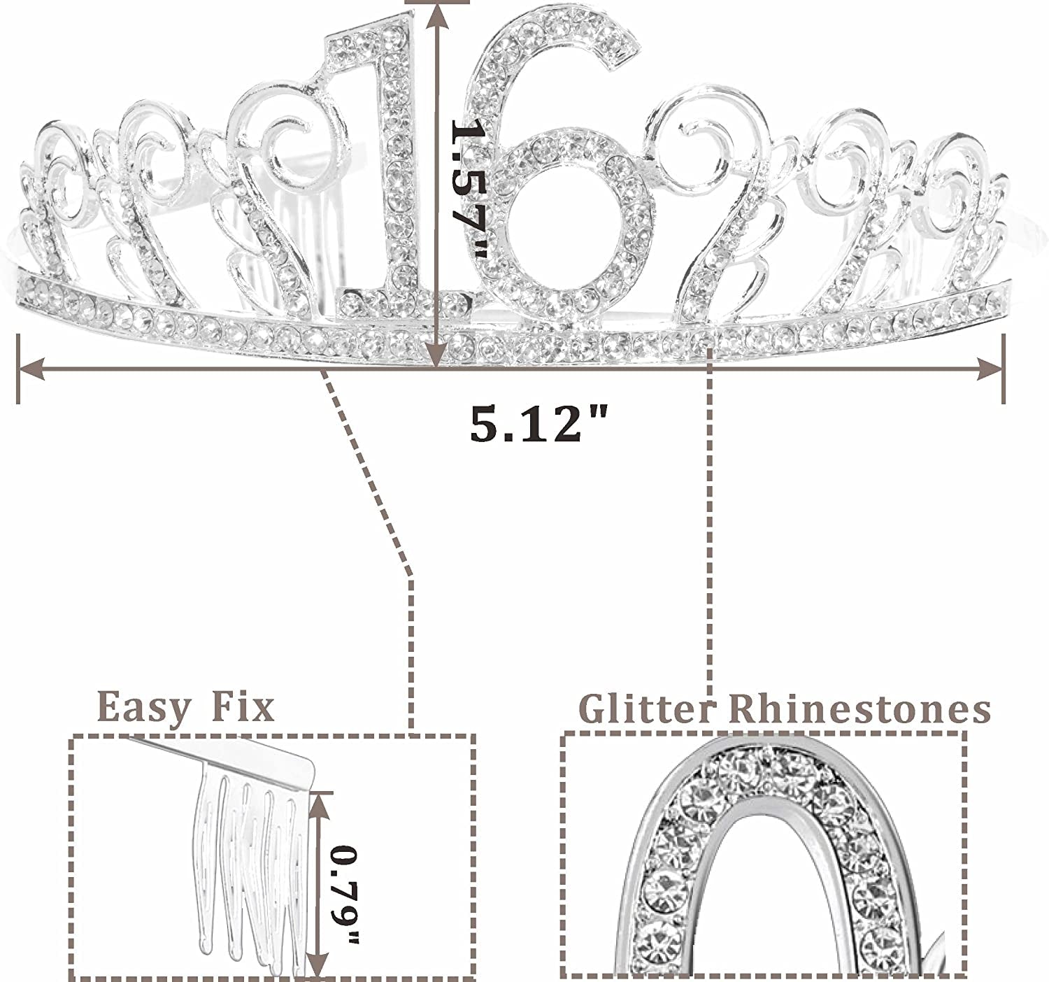 MEANT2TOBE 16Th Birthday Sash and Tiara for Girls - Fabulous Set: Glitter Sash + Floating Heart Rhinestone Silver Premium Metal Tiara, 16Th Birthday Gifts for Sweet 16 Birthday Party Apparel & Accessories > Clothing Accessories > Sashes MEANT2TOBE   