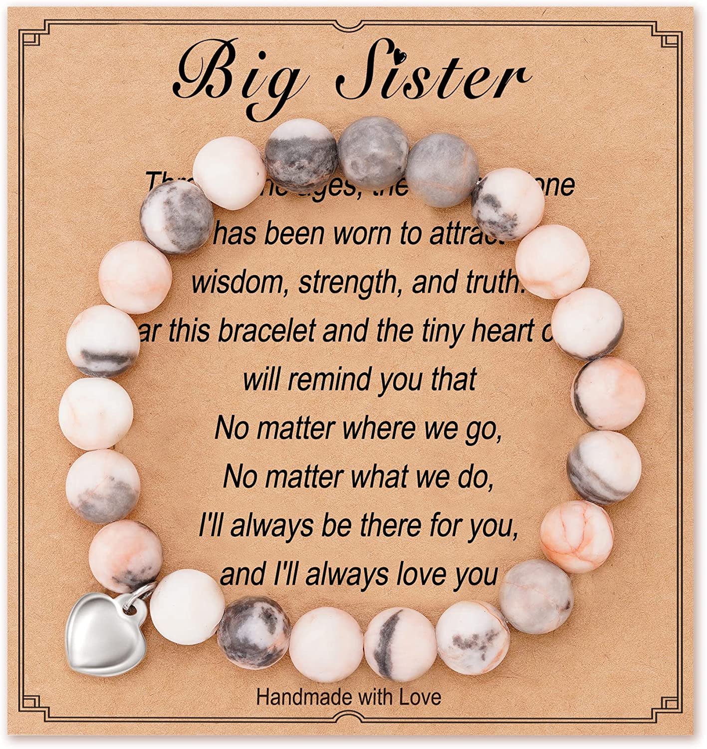 HGDEER Natural Stone Sister Bracelet, Sister Meaningful Gifts for Women Girls with Gift Message Card Apparel & Accessories > Jewelry > Bracelets HGDEER Big Sister - Pink  