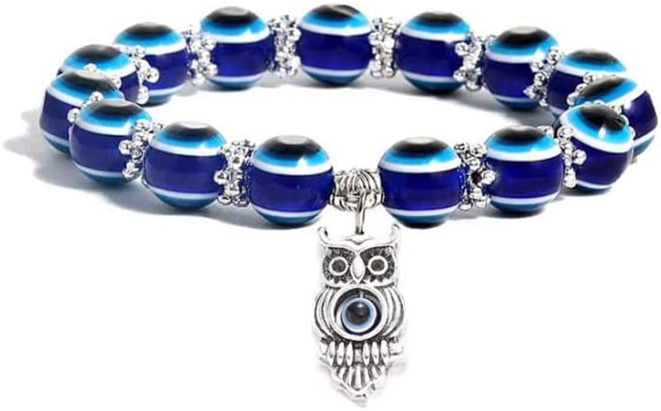 Evil Eye Hamsa Blue Beaded Charm Stretch Bracelet Hand of Fatima Turkish Lucky Evil Eye Bracelet for Protection and Blessing(10 Mm-Plastic) Apparel & Accessories > Jewelry > Bracelets generic 8 mm-C  