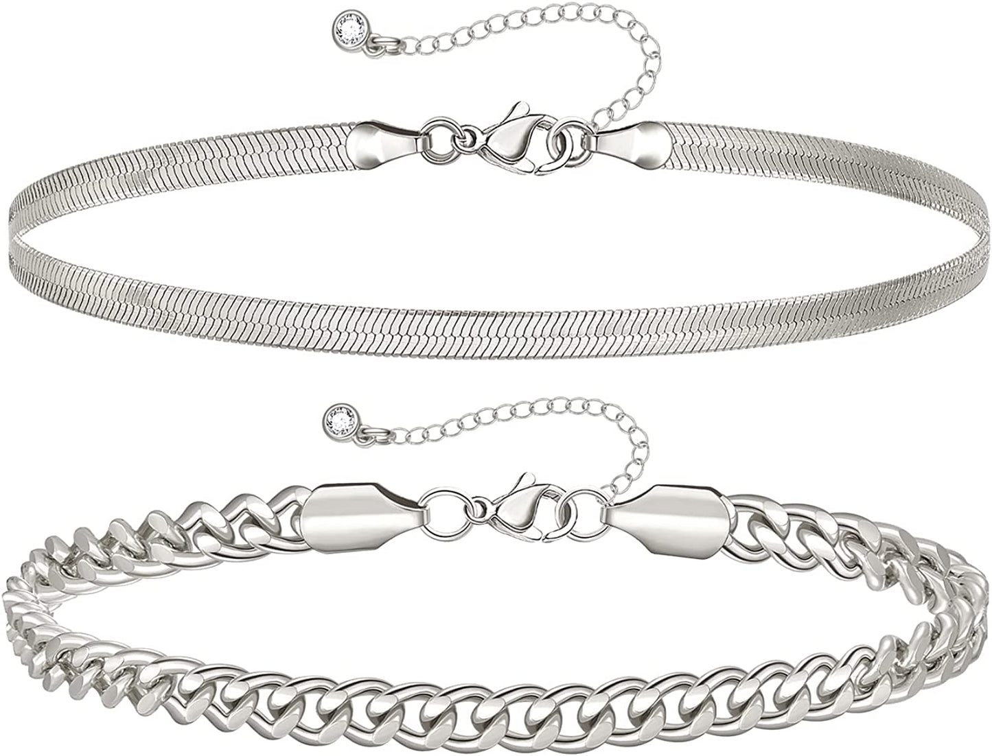 Kissyan Gold Layered Ankle Bracelets for Women, Dainty 14K Gold Plated Layering Anklets Set Adjustable Fashion Cuban Link Snake Tennis Chain Ankles Summer Beach Foot Jewelry Gifts for Women Girls Apparel & Accessories > Jewelry > Anklets KissYan A-Silver  
