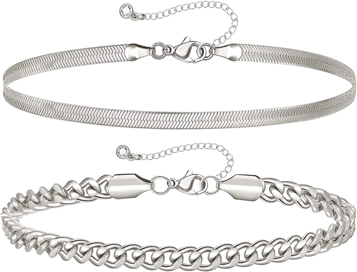 Kissyan Gold Layered Ankle Bracelets for Women, Dainty 14K Gold Plated Layering Anklets Set Adjustable Fashion Cuban Link Snake Tennis Chain Ankles Summer Beach Foot Jewelry Gifts for Women Girls Apparel & Accessories > Jewelry > Anklets KissYan A-Silver  