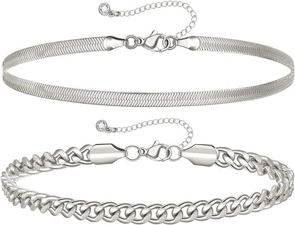 Kissyan Gold Layered Ankle Bracelets for Women, Dainty 14K Gold Plated Layering Anklets Set Adjustable Fashion Cuban Link Snake Tennis Chain Ankles Summer Beach Foot Jewelry Gifts for Women Girls Apparel & Accessories > Jewelry > Anklets KissYan A-Silver  
