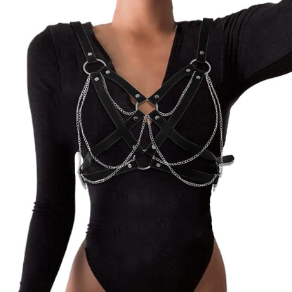 Bodiy Punk Goth Body Chain Bra Leather Harness Wasit Belly Bikini Chains Belt Jewelry Accessories for Women and Girls (White) Apparel & Accessories > Jewelry > Body Jewelry BODIY Black  