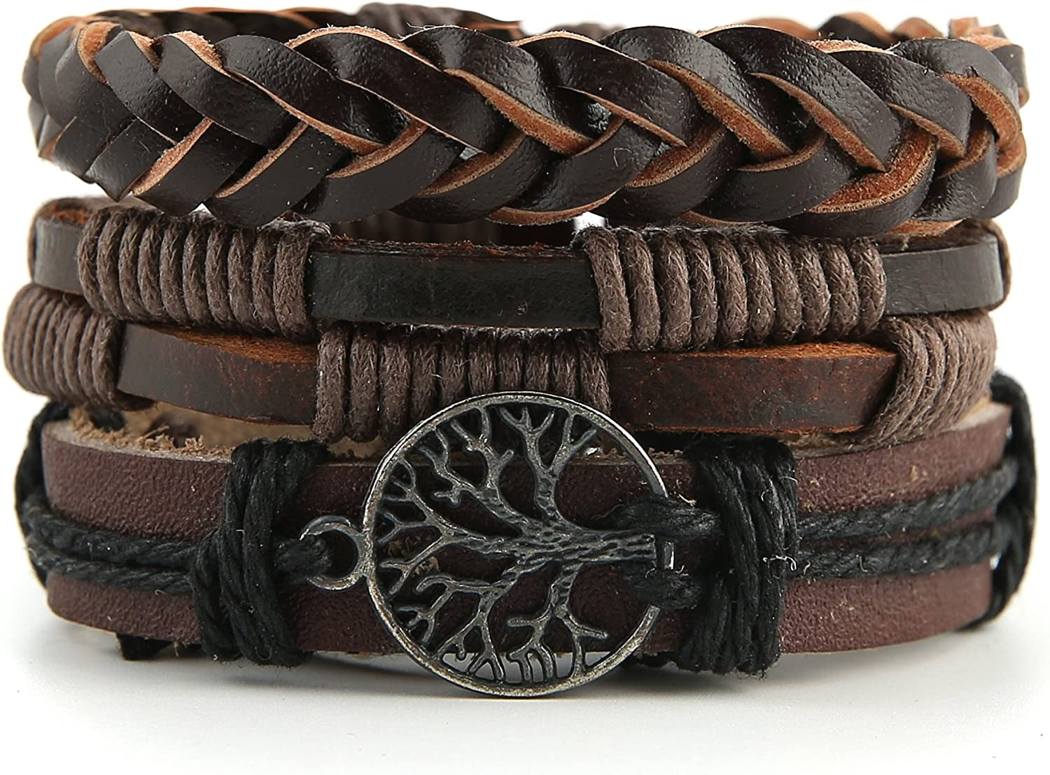 HZMAN Genuine Leather Tree of Life Bracelets Men Women, Tiger Eye Natural Stone Lava Rock Beads Ethnic Tribal Elastic Bracelets Wristbands Apparel & Accessories > Jewelry > Bracelets HZMAN   