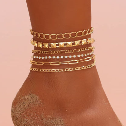 Generic Gold Ankle Chain Fashion Multilayer Punk Anklet Vintage Diamond Anklet for Women and Teen Girls 6Pcs Set Apparel & Accessories > Jewelry > Anklets Generic   