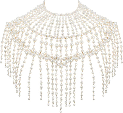 Azazccm Pearl Body Chain-Fashion Pearl Shoulder Necklace for Women,Party, Wedding, Photo Shoot, Adjustable Pearl Body Jewelry Apparel & Accessories > Jewelry > Body Jewelry Azazccm Pearls-5  