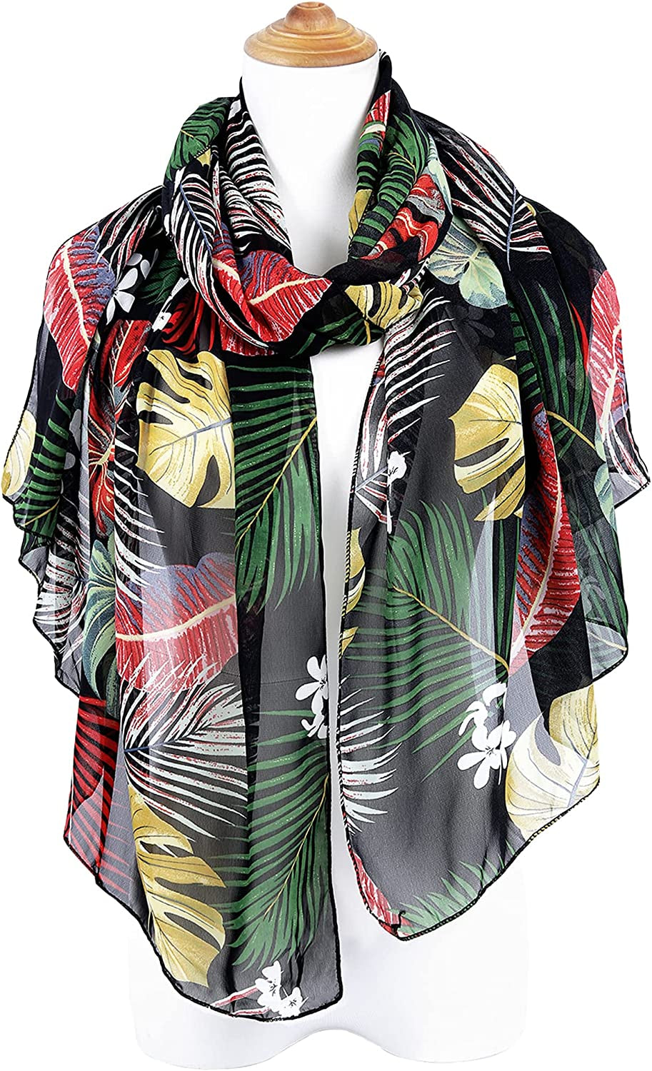 GERINLY Summer Scarfs for Women Lightweight Peony Print Hawaiian Wrap Beach Shawl Cotton Voile Head Scarf Apparel & Accessories > Clothing Accessories > Scarves & Shawls GERINLY   