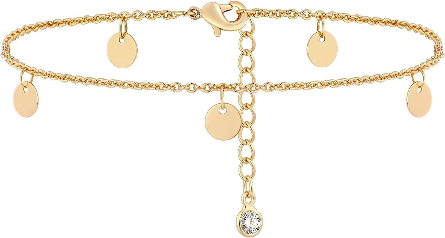Gold Dainty Anklet,14K Gold Plated Boho CZ Star Beach Cute Pig Nose Tassel Disc Foot Chain Ankle Bracelet Lace Chain Anklet for Women… Apparel & Accessories > Jewelry > Anklets Mevecco Tassel Disc  