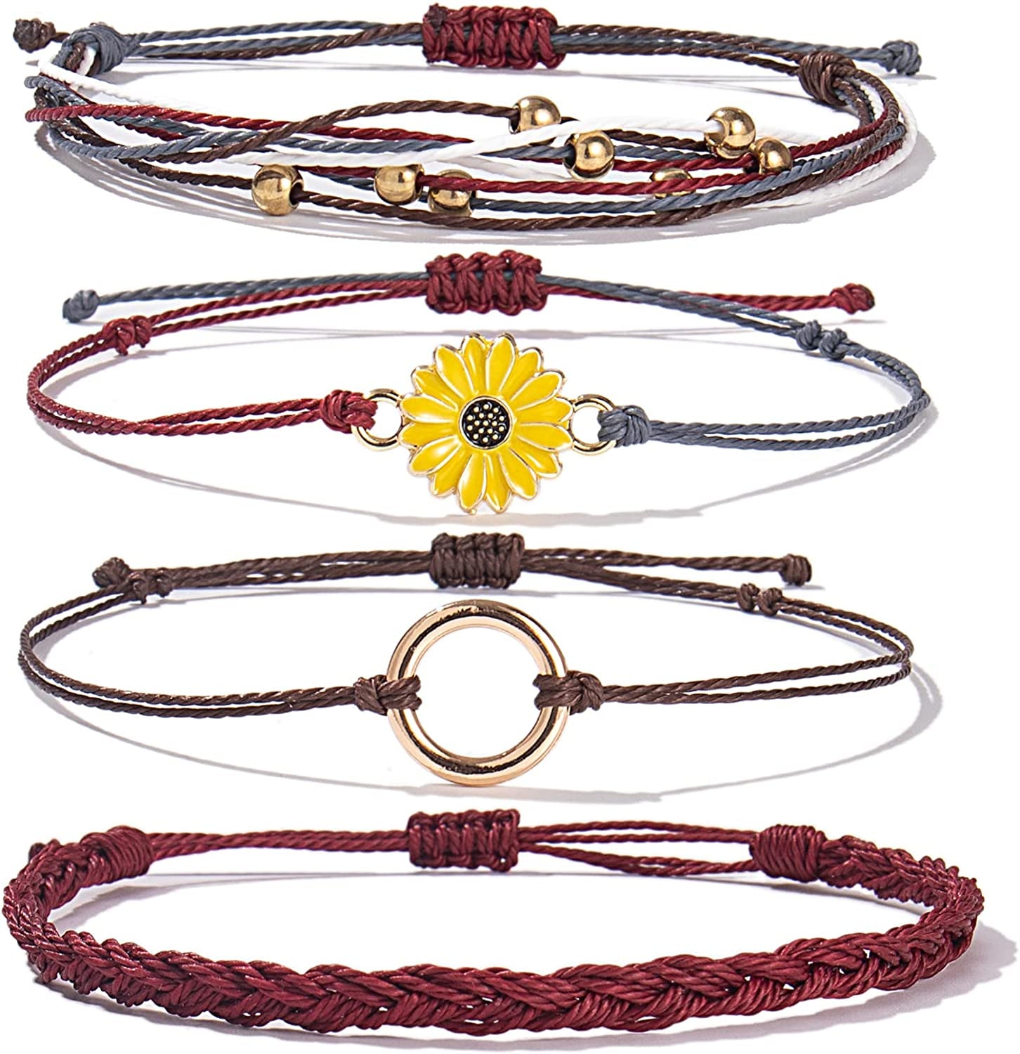 Sunflower String Bracelet Handmade Braided Rope Charms Boho Surfer Bracelet for Teen Girls Preteens Women Apparel & Accessories > Jewelry > Bracelets FANCY SHINY Wine  