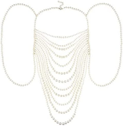 BELLULULU Women'S Pearl Body Chain Bra Sexy Bikini Body Chain-Shoulder Necklace Paris Fashion Body Chain Jewelry Show Apparel & Accessories > Jewelry > Body Jewelry BELLALULU   