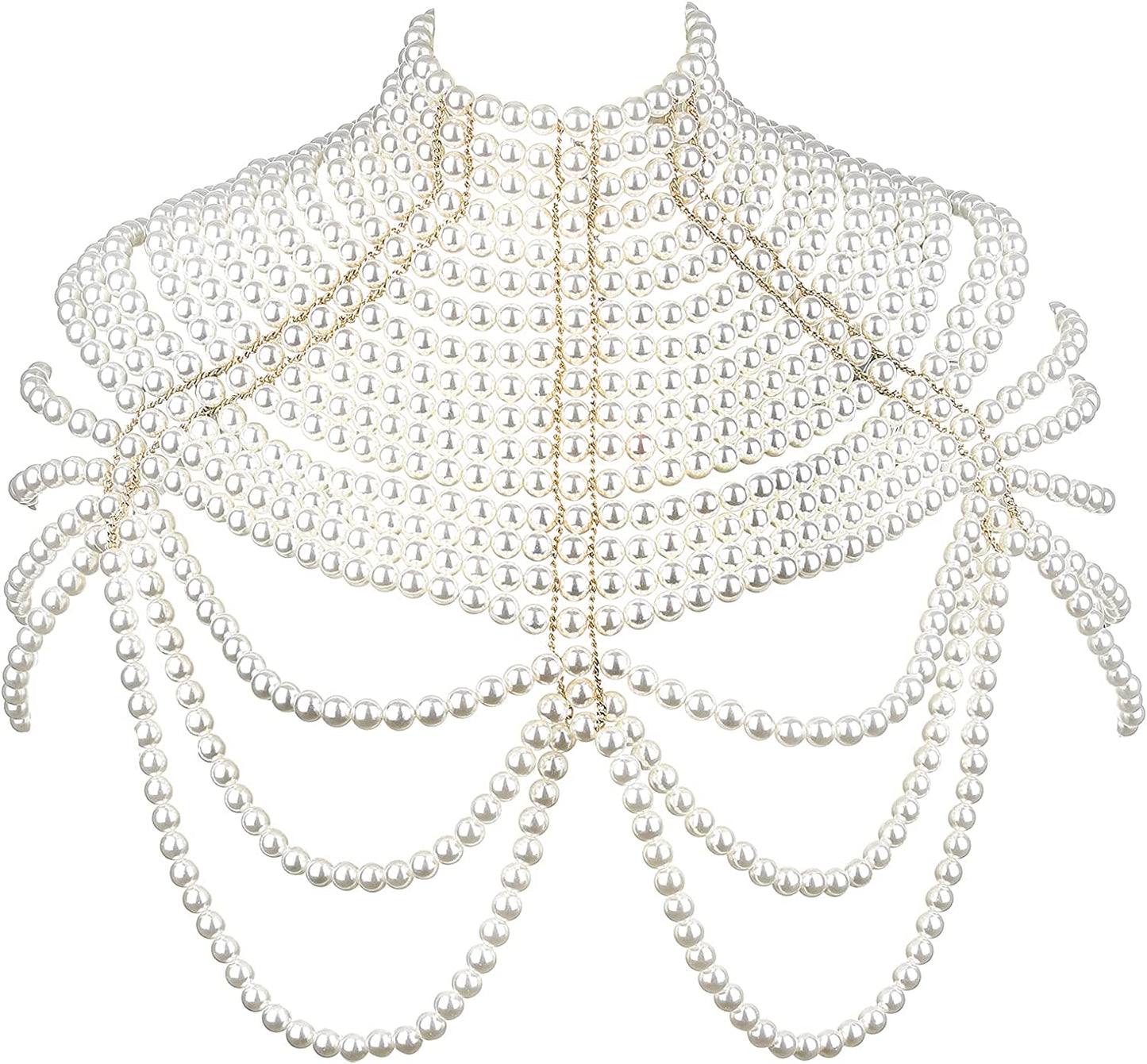 Azazccm Pearl Body Chain-Fashion Pearl Shoulder Necklace for Women,Party, Wedding, Photo Shoot, Adjustable Pearl Body Jewelry Apparel & Accessories > Jewelry > Body Jewelry Azazccm Pearls-1  