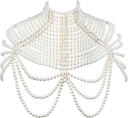 Azazccm Pearl Body Chain-Fashion Pearl Shoulder Necklace for Women,Party, Wedding, Photo Shoot, Adjustable Pearl Body Jewelry Apparel & Accessories > Jewelry > Body Jewelry Azazccm Pearls-1  