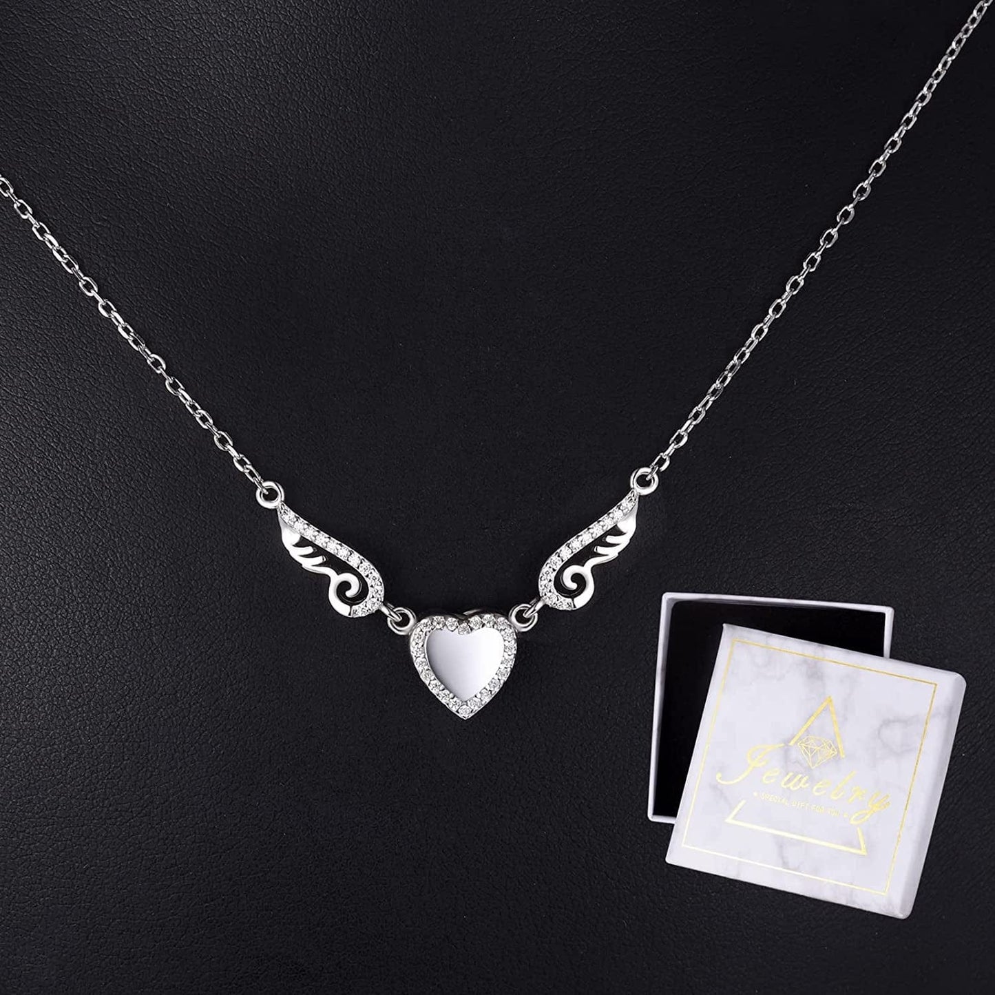 925 Sterling Silver Angel Wings Love Heart Cremation Jewelry for Ashes Memorial Urn Pendant Necklace for Women Gift