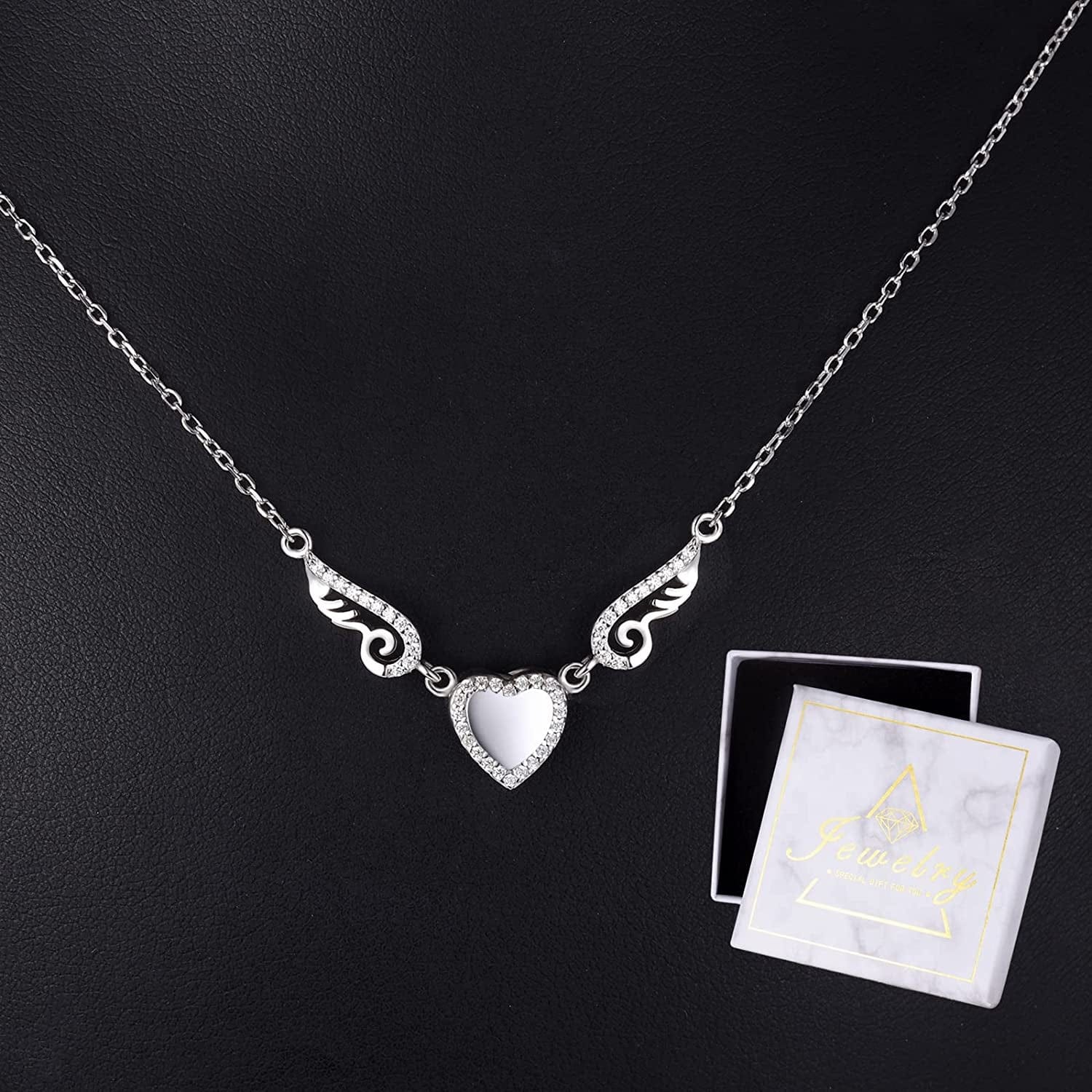 925 Sterling Silver Angel Wings Love Heart Cremation Jewelry for Ashes Memorial Urn Pendant Necklace for Women Gift