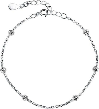925 Sterling Silver Ankle Bracelet for Women Adjustable Bead Ankets Bracelets for Women Girls Satellite Anklet Beach Jewelry Link Chain Bracelet Apparel & Accessories > Jewelry > Anklets YALLNASL   