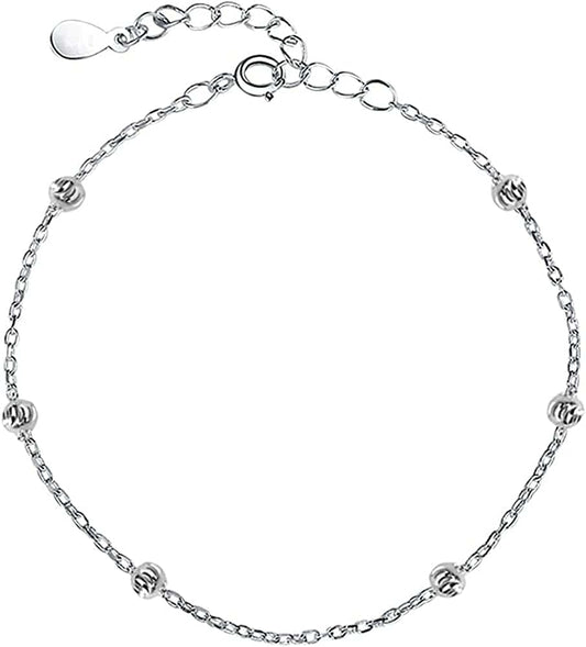 925 Sterling Silver Ankle Bracelet for Women Adjustable Bead Ankets Bracelets for Women Girls Satellite Anklet Beach Jewelry Link Chain Bracelet Apparel & Accessories > Jewelry > Anklets YALLNASL   