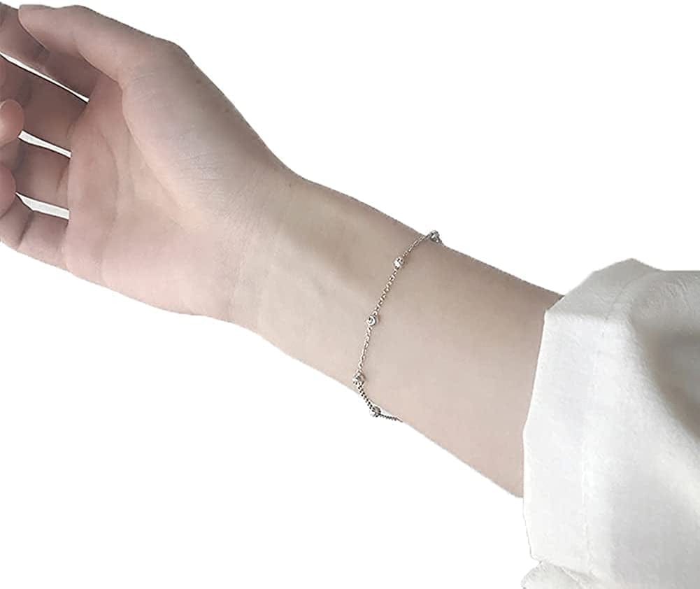 925 Sterling Silver Ankle Bracelet for Women Adjustable Bead Ankets Bracelets for Women Girls Satellite Anklet Beach Jewelry Link Chain Bracelet Apparel & Accessories > Jewelry > Anklets YALLNASL   