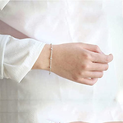 925 Sterling Silver Ankle Bracelet for Women Adjustable Bead Ankets Bracelets for Women Girls Satellite Anklet Beach Jewelry Link Chain Bracelet Apparel & Accessories > Jewelry > Anklets YALLNASL   