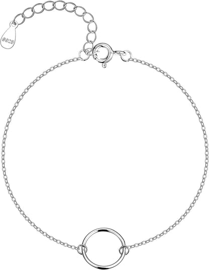 925 Sterling Silver Ankle Bracelet Multilayer Anklets for Women Satellite, Star, Cross, Circle, Butterfly, Teardrop, Oval Disk Layered Anklet Beach Jewelry Apparel & Accessories > Jewelry > Anklets CHIC & ARTSY circle  