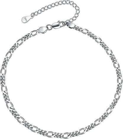 925 Sterling Silver Ankle Bracelet Multilayer Anklets for Women Satellite, Star, Cross, Circle, Butterfly, Teardrop, Oval Disk Layered Anklet Beach Jewelry Apparel & Accessories > Jewelry > Anklets CHIC & ARTSY Figaro link  
