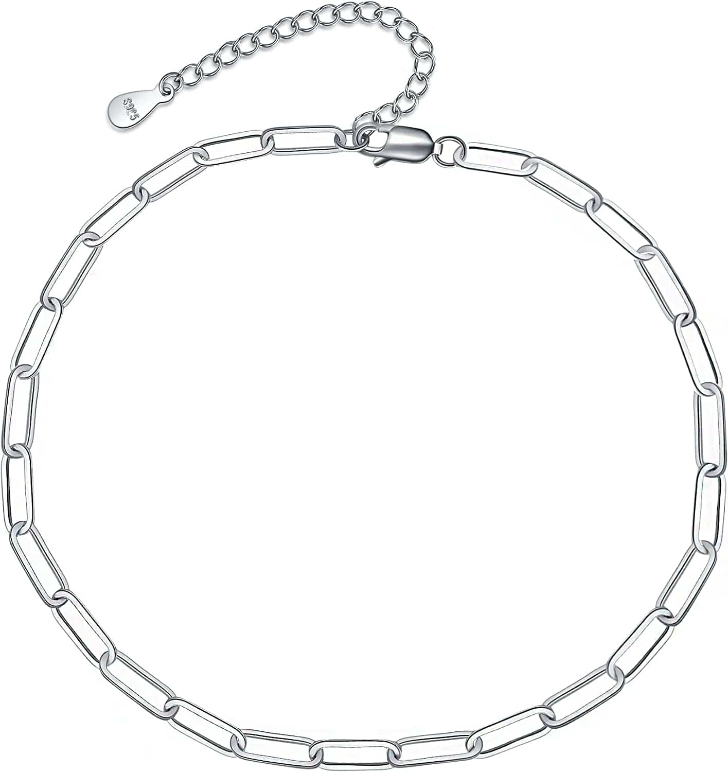 925 Sterling Silver Ankle Bracelet Multilayer Anklets for Women Satellite, Star, Cross, Circle, Butterfly, Teardrop, Oval Disk Layered Anklet Beach Jewelry Apparel & Accessories > Jewelry > Anklets CHIC & ARTSY Paperclip Link  