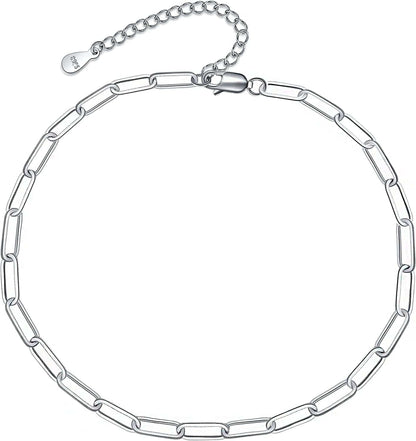 925 Sterling Silver Ankle Bracelet Multilayer Anklets for Women Satellite, Star, Cross, Circle, Butterfly, Teardrop, Oval Disk Layered Anklet Beach Jewelry Apparel & Accessories > Jewelry > Anklets CHIC & ARTSY Paperclip Link  