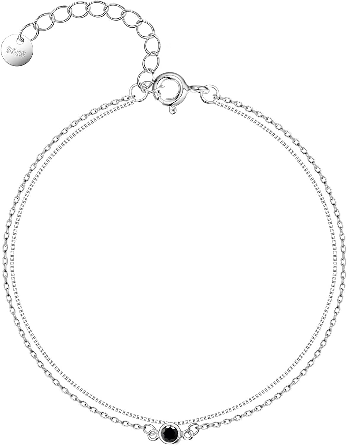 925 Sterling Silver Ankle Bracelet Multilayer Anklets for Women Satellite, Star, Cross, Circle, Butterfly, Teardrop, Oval Disk Layered Anklet Beach Jewelry Apparel & Accessories > Jewelry > Anklets CHIC & ARTSY CZ/Black  